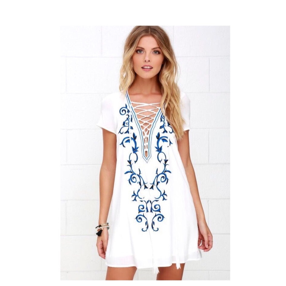 Blue and White Embroided Dress